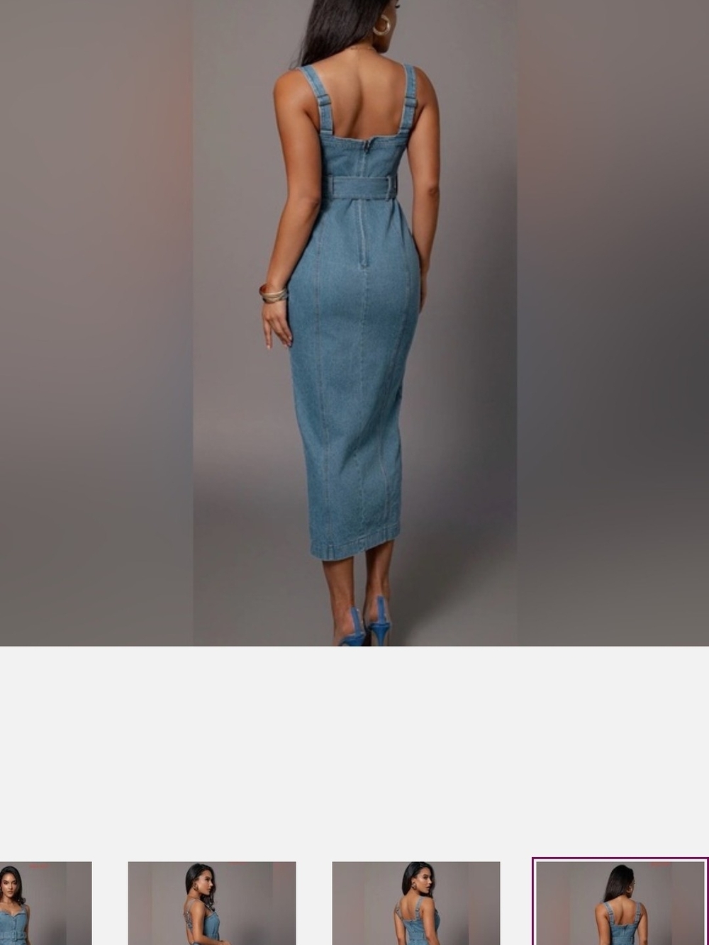 Denim Button-Front Midi JEAN DRESS with Belt - Light Blue - Picture 2 of 5